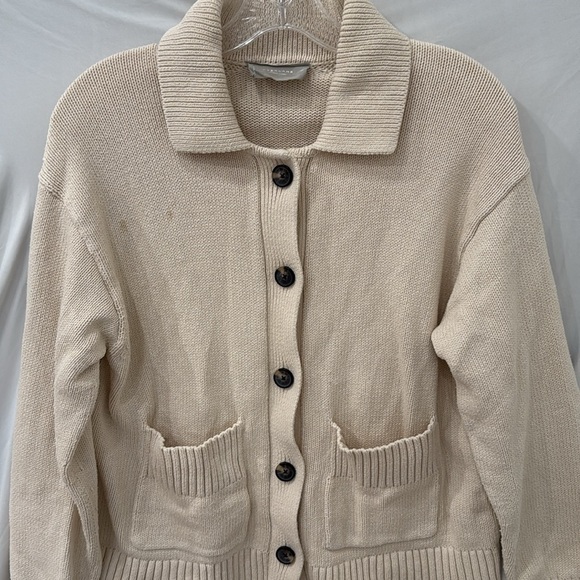 Everlane cream collar 2 pocket cardigan sweater flawed size medium - Picture 4 of 7